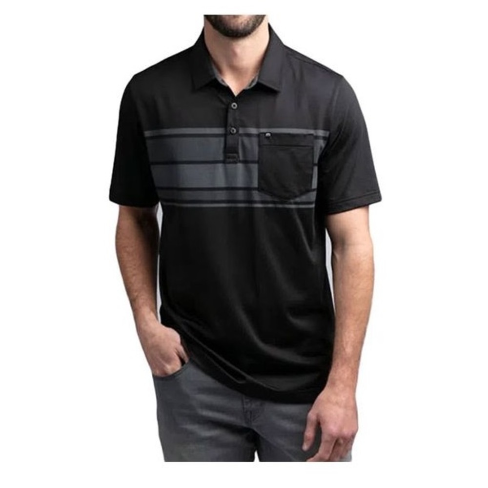 Travis Mathew Casual Dining Golf Polo Black Gray Striped Sz XL Pima Cotton